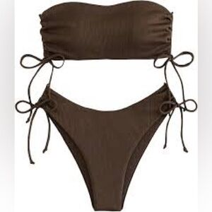 Brown Ribbed Bikini Set